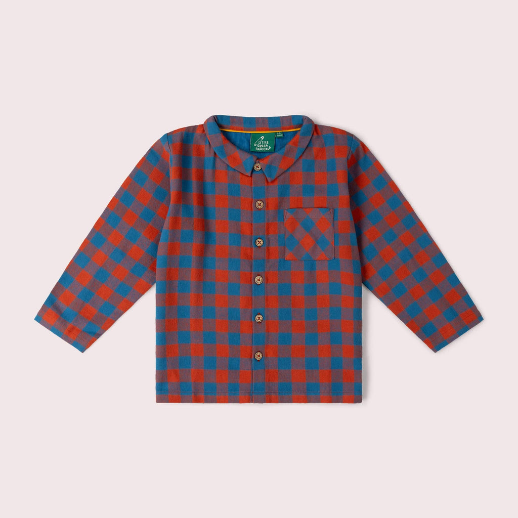 Little Green Radicals burnt ochre check long sleeve shirt, organic kids' shirt
