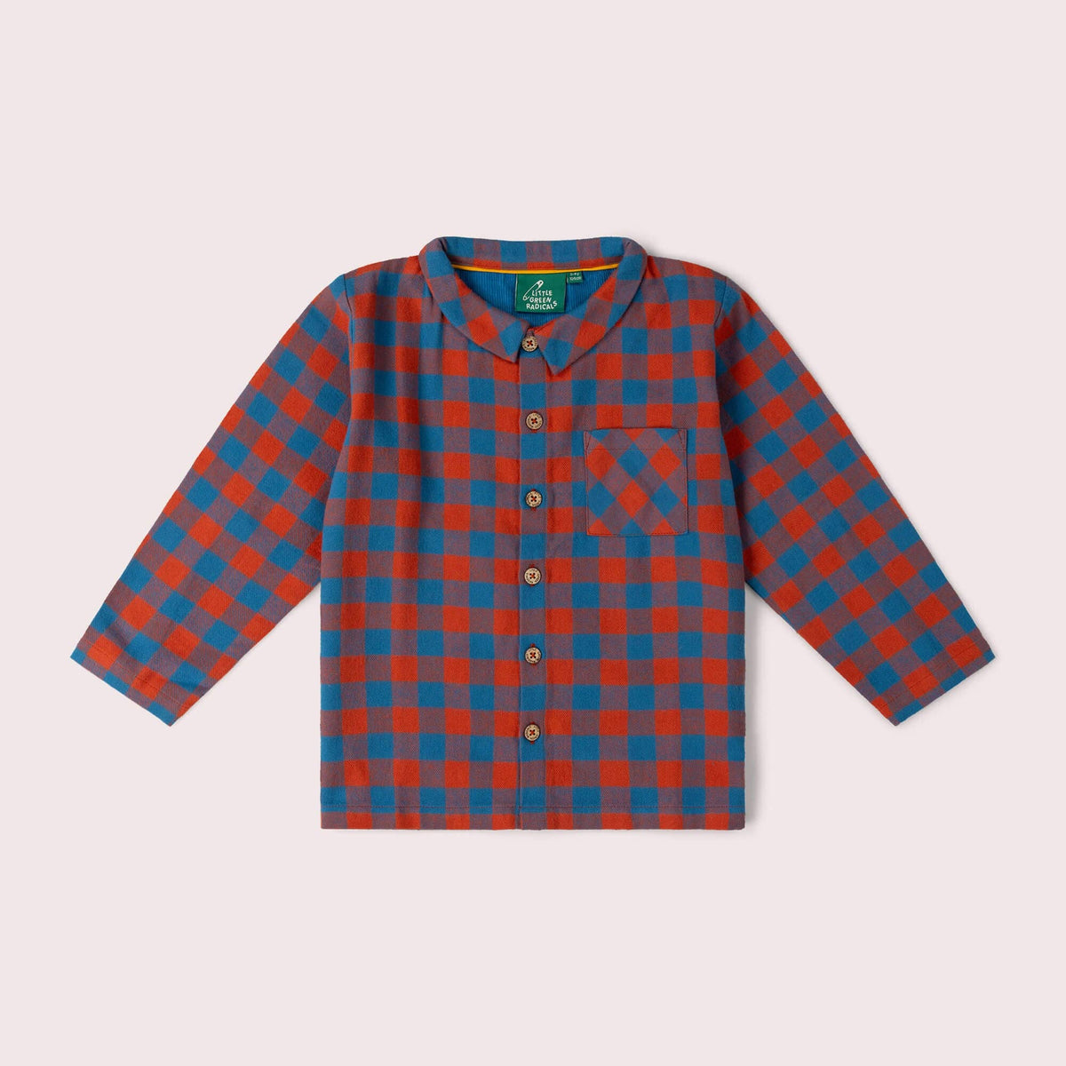 Little Green Radicals burnt ochre check long sleeve shirt, organic kids' shirt