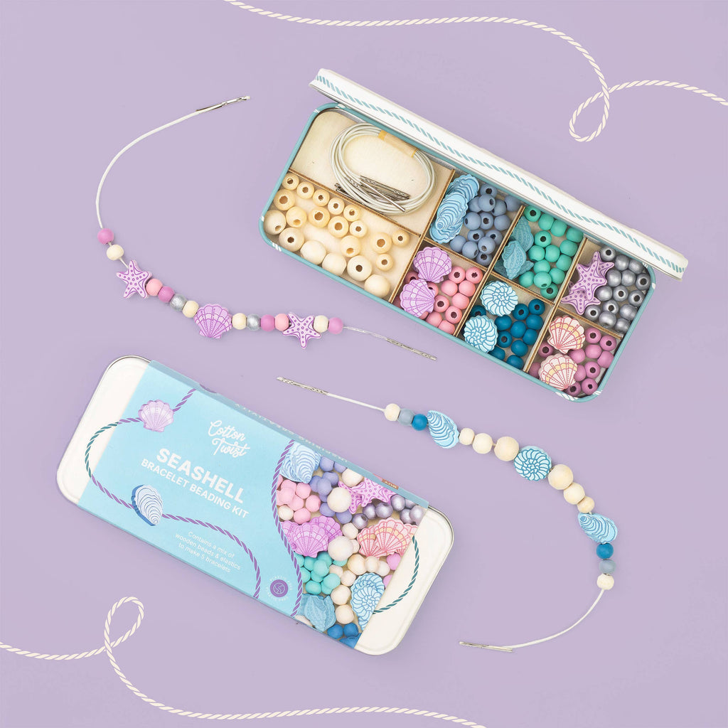 Seashell bracelet bead kit for children, make your own jewellery, Cotton Twist