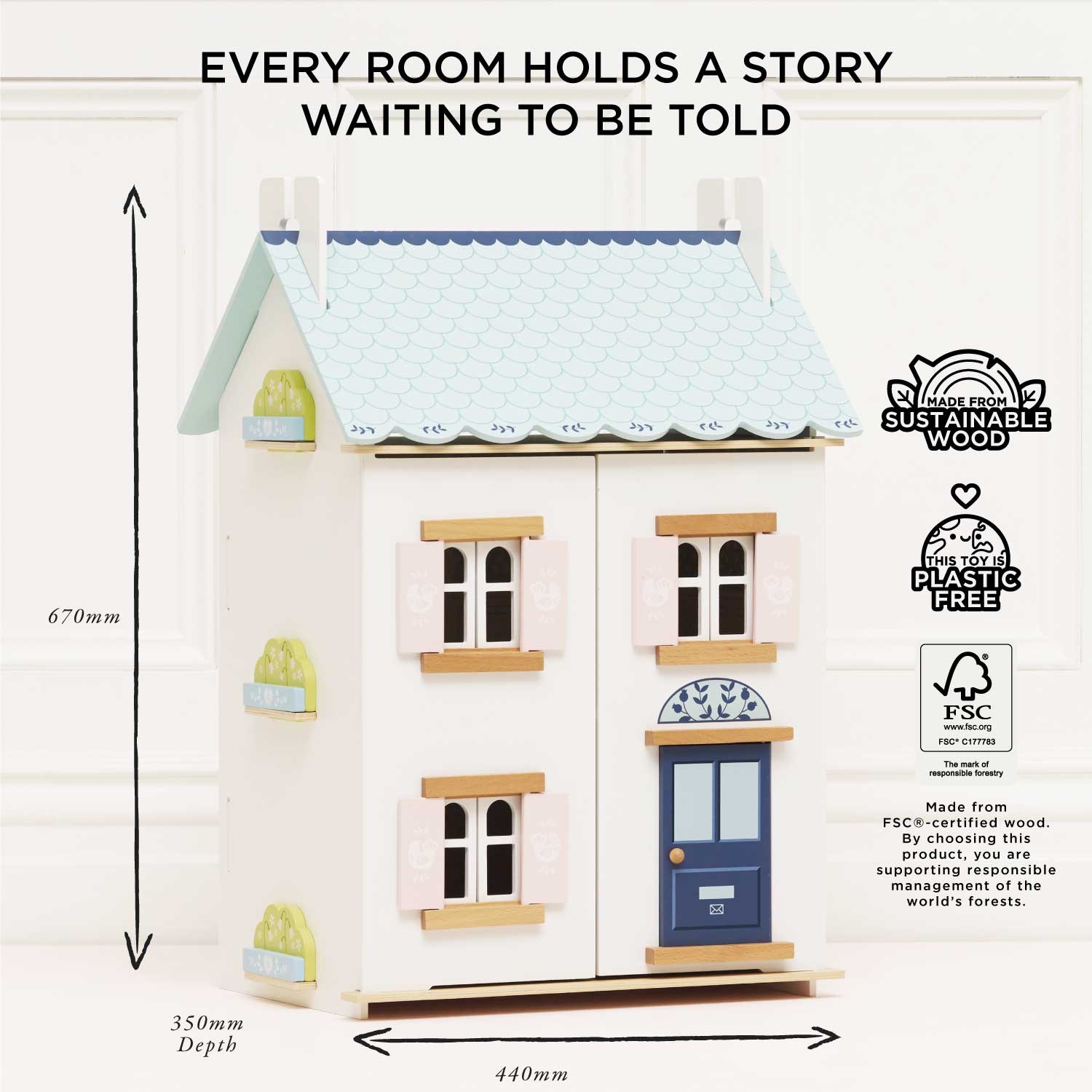 Le Toy Van Bluebelle wooden dolls house, kids' pretend play house