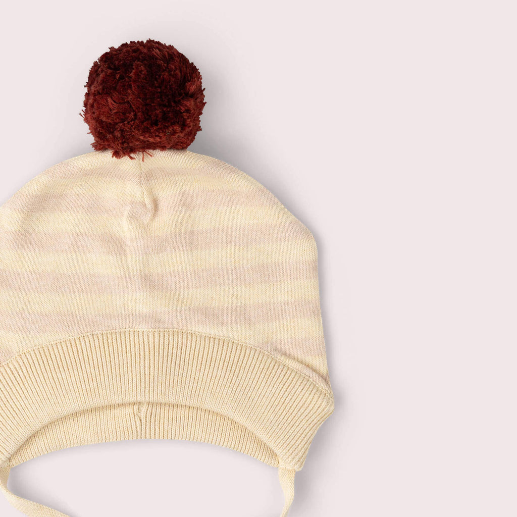 Little Green Radicals oatmeal striped knitted bobble hat, organic kids' hat
