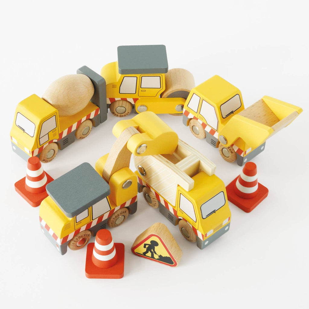 Le Toy Van construction cars, trucks and diggers, kids' wooden play set