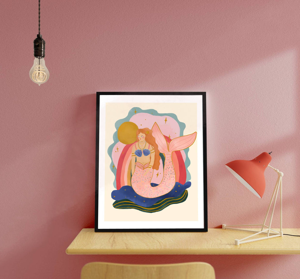 Mermaid Art Print, Children’s Room, Bright and Colourful,