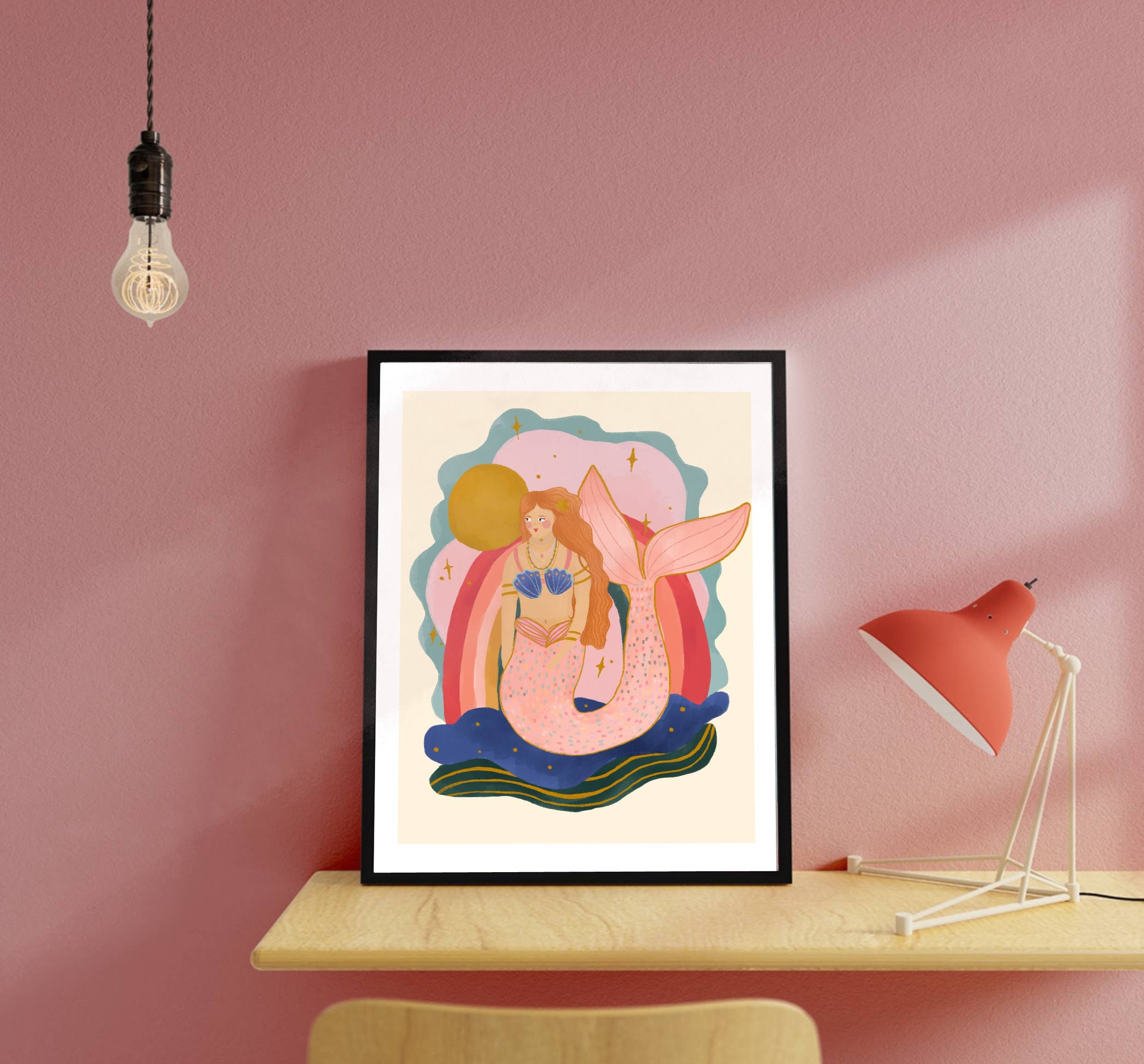 Mermaid Art Print, Children’s Room, Bright and Colourful,