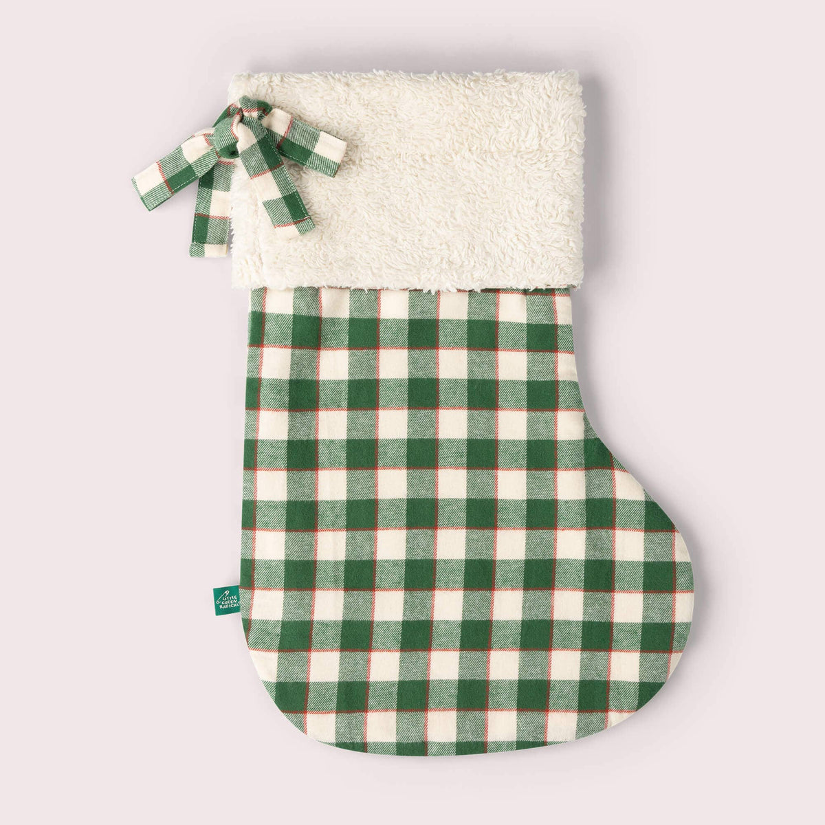 Little Green Radicals olive check organic Christmas stocking, kids' stocking