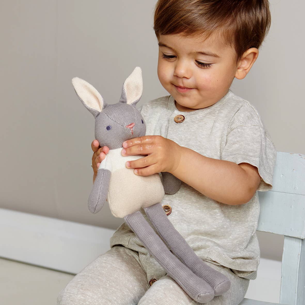 ThreadBear grey bunny, soft toy rabbit for children