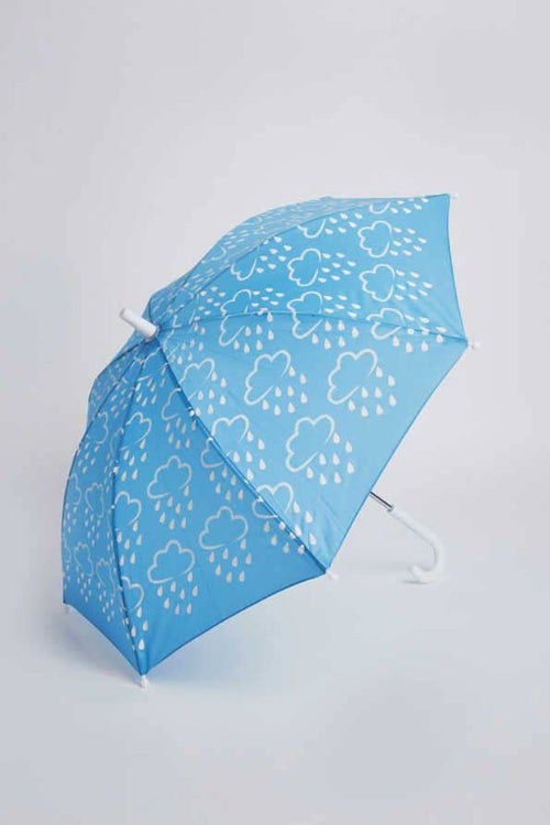 Colour-revealing kids' umbrella in baby blue, children's rain umbrella, Grass & Air