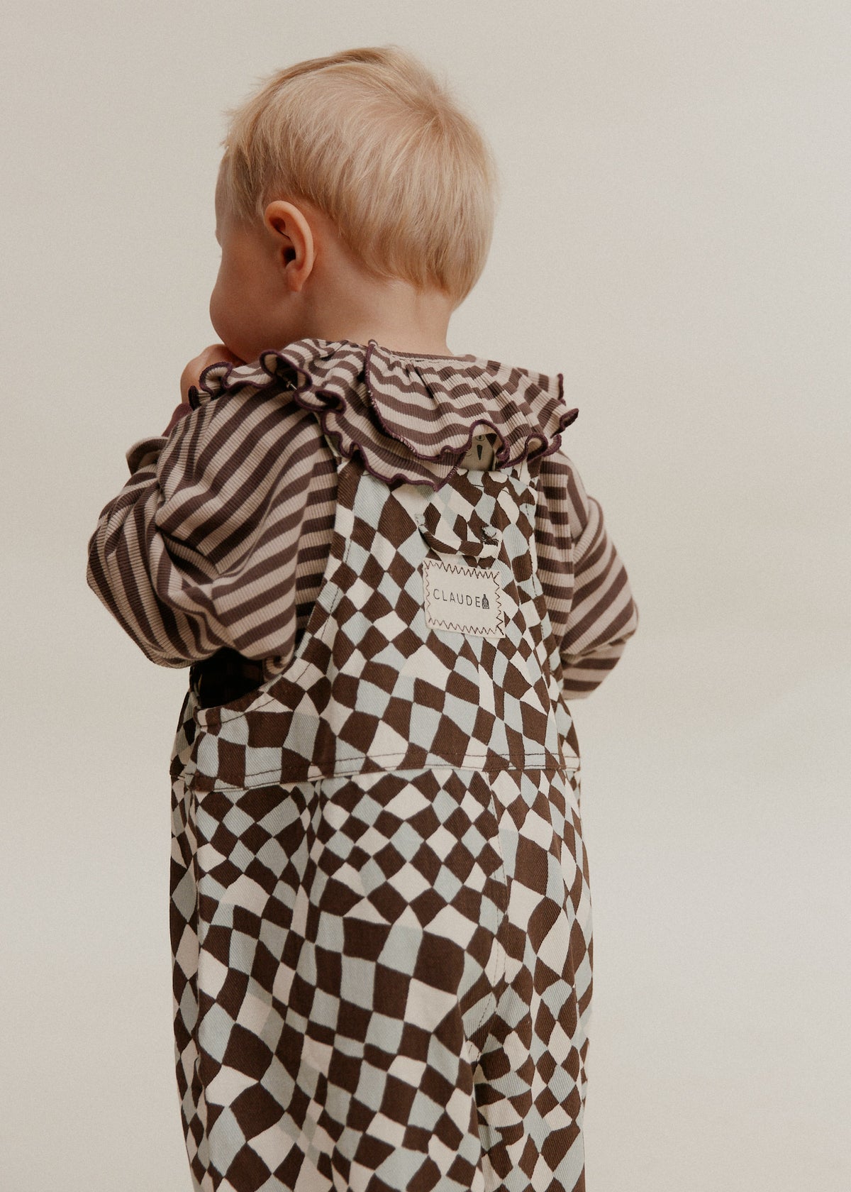 Claude & Co Blythe warped checkerboard dungaree for kids, organic cotton – image 2