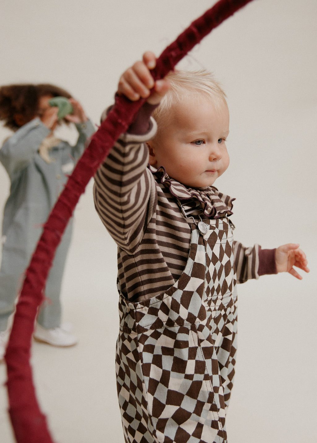 Claude & Co Blythe warped checkerboard dungaree for kids, organic cotton – image 3