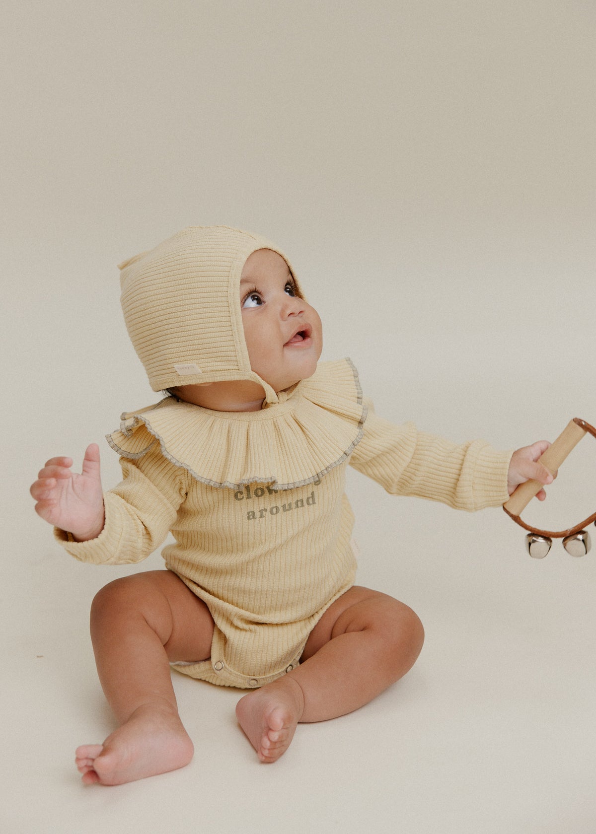 Claude & Co Pixie buttercup yellow ribbed baby bonnet