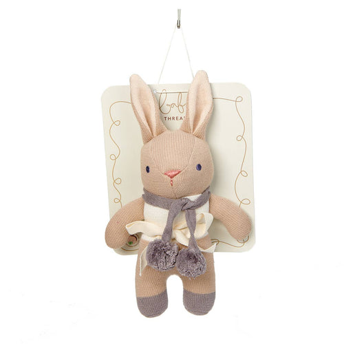 ThreadBear Baby Threads taupe bunny organic rattle, 22cm soft baby toy