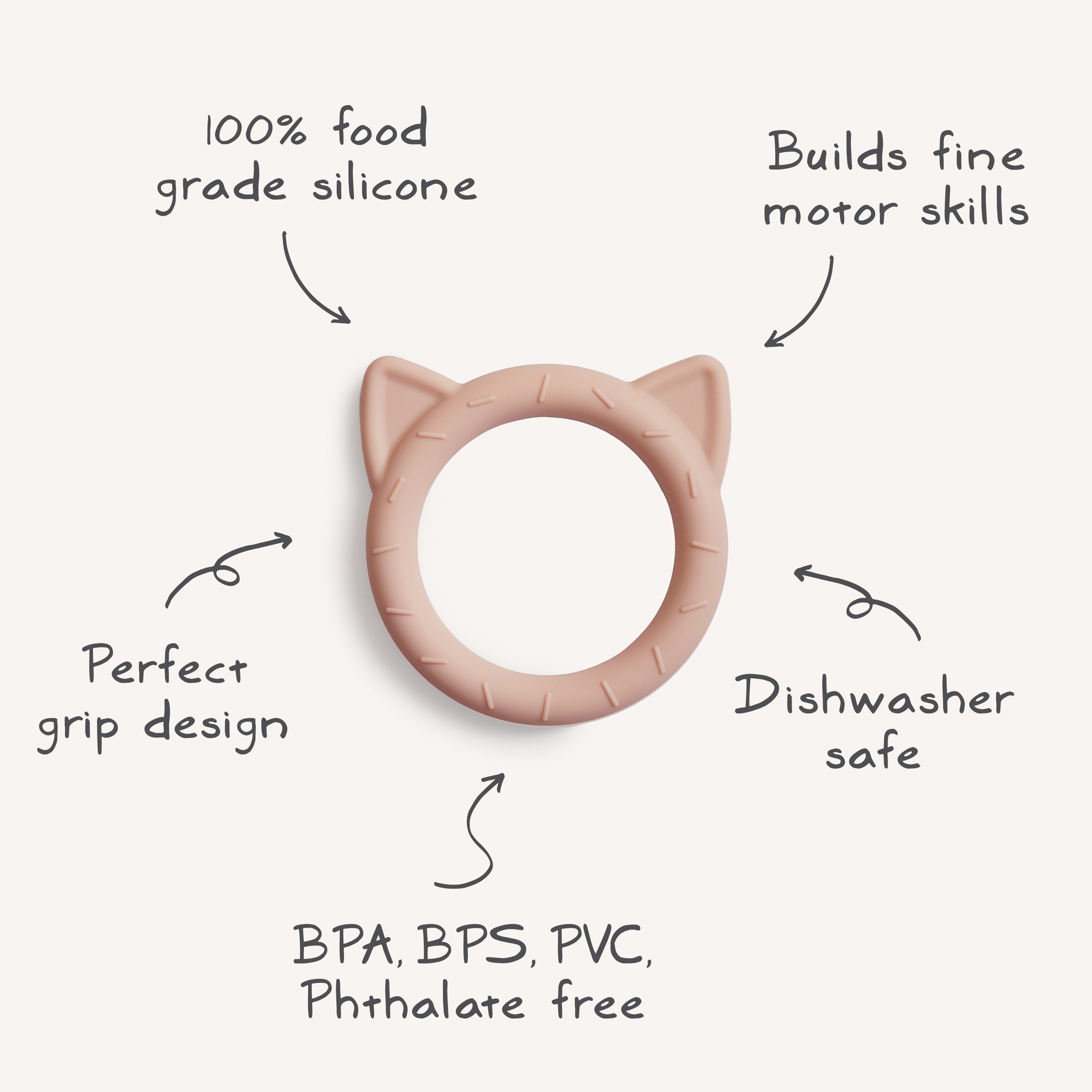 Mushie Teether - Cat - Blush