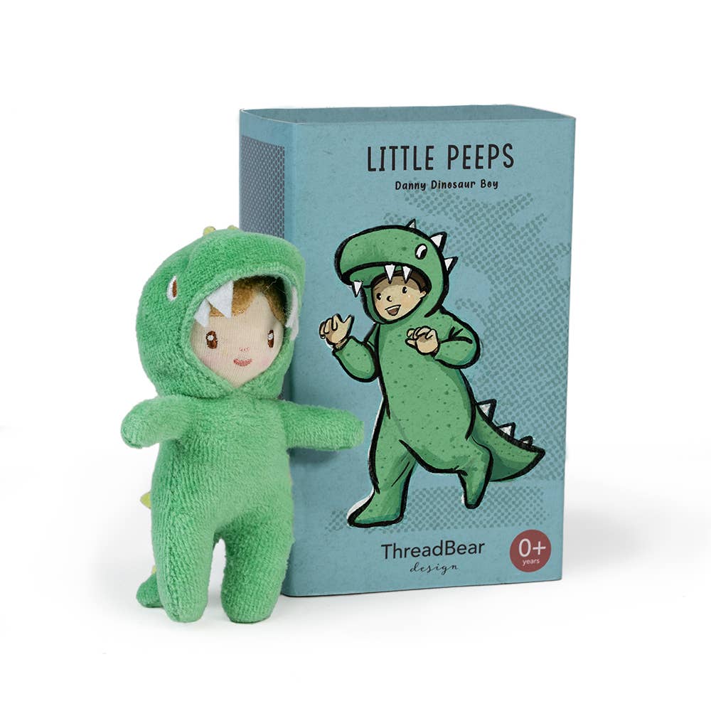 ThreadBear Little Peeps Danny Dinosaur 12cm matchbox doll, kids' soft toy