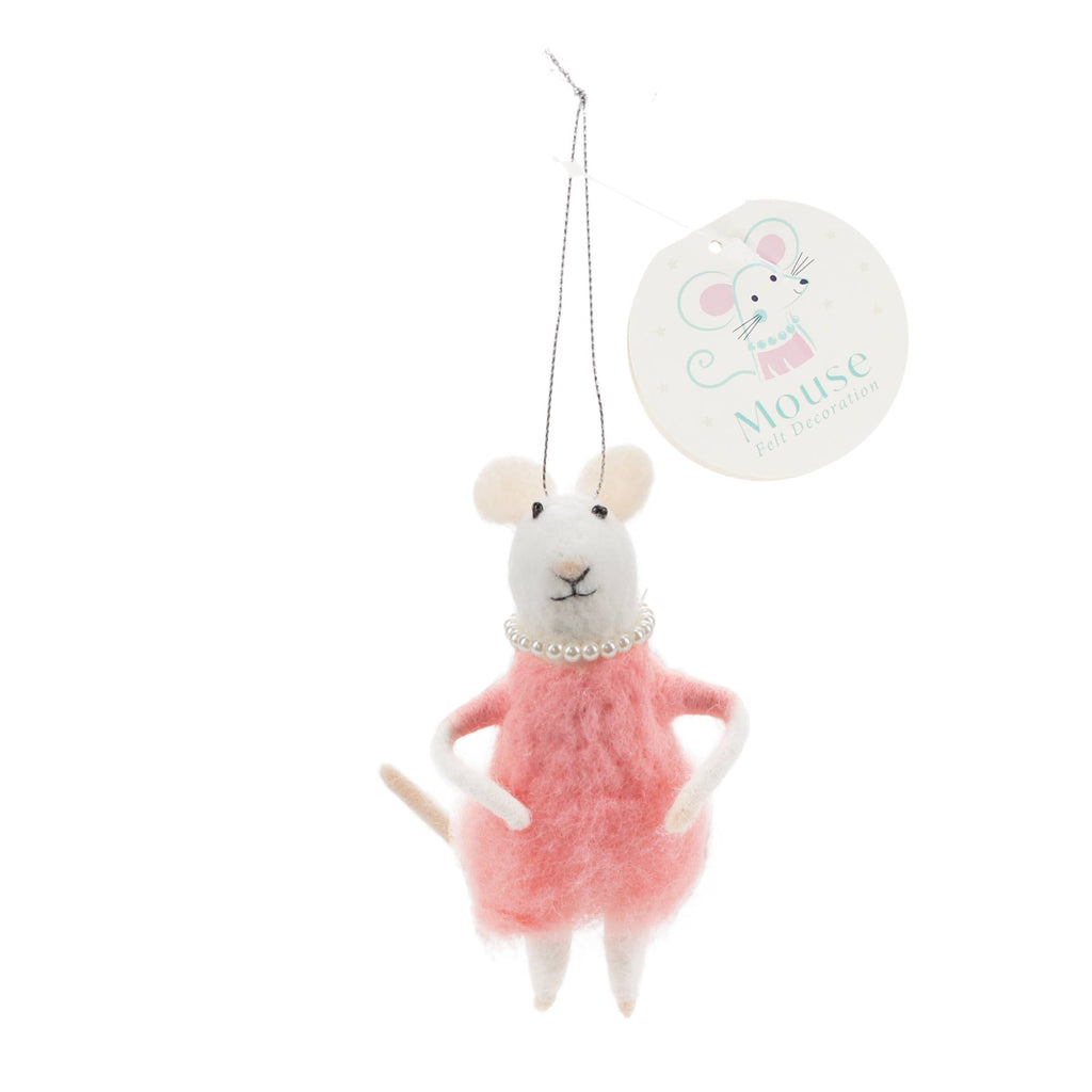 Felt mouse hanging decoration in pink dress, kids' room decor, Rex London