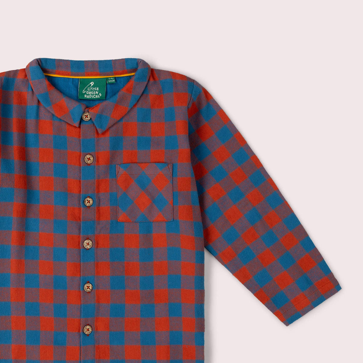 Little Green Radicals burnt ochre check long sleeve shirt, organic kids' shirt