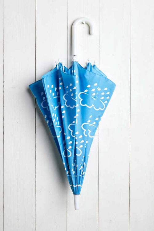 Colour-revealing kids' umbrella in baby blue, children's rain umbrella, Grass & Air