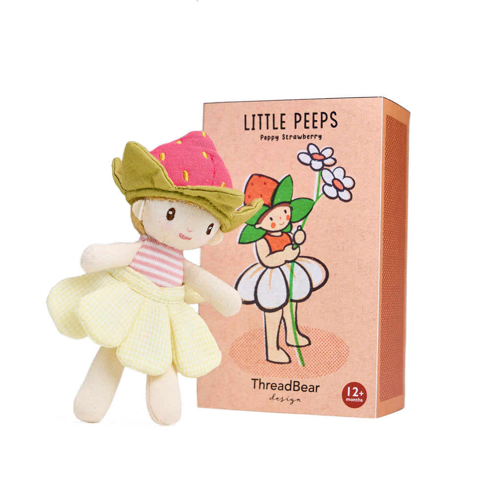 ThreadBear Little Peeps Poppy Strawberry 12cm matchbox doll, kids' soft toy