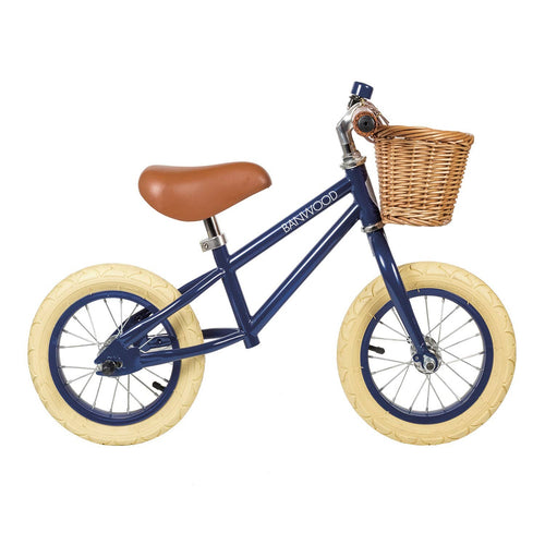 Banwood First Go vintage navy balance bike, wooden no-pedal kids' bike