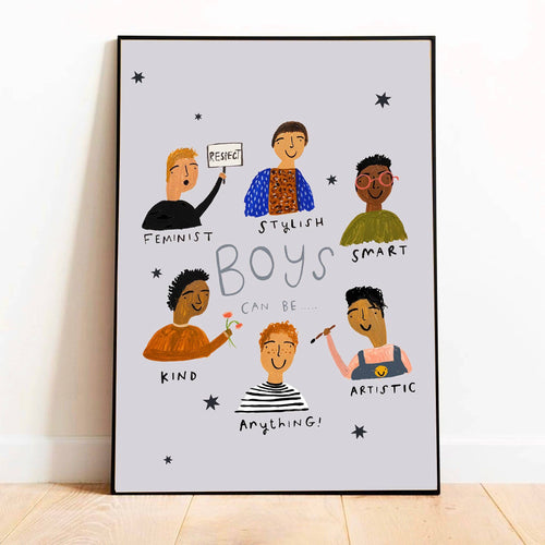 Boys Can Be art print for kids' room, colourful wall art, yaya studio