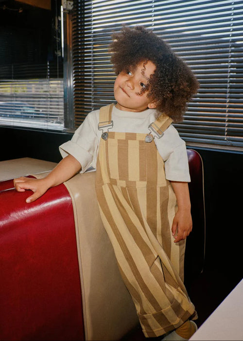 Kids' Blythe banoffee stripe dungarees, unisex children's overalls, Claude & Co