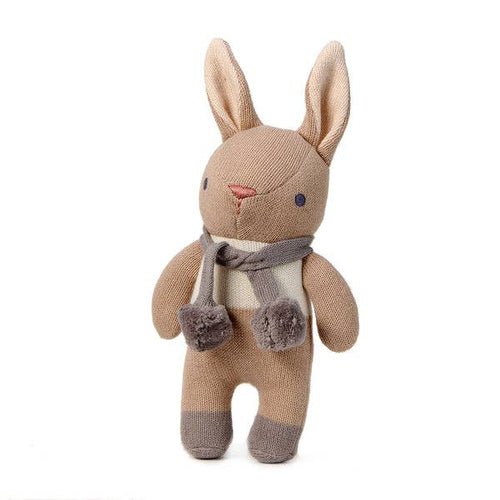 ThreadBear Baby Threads taupe bunny organic rattle, 22cm soft baby toy