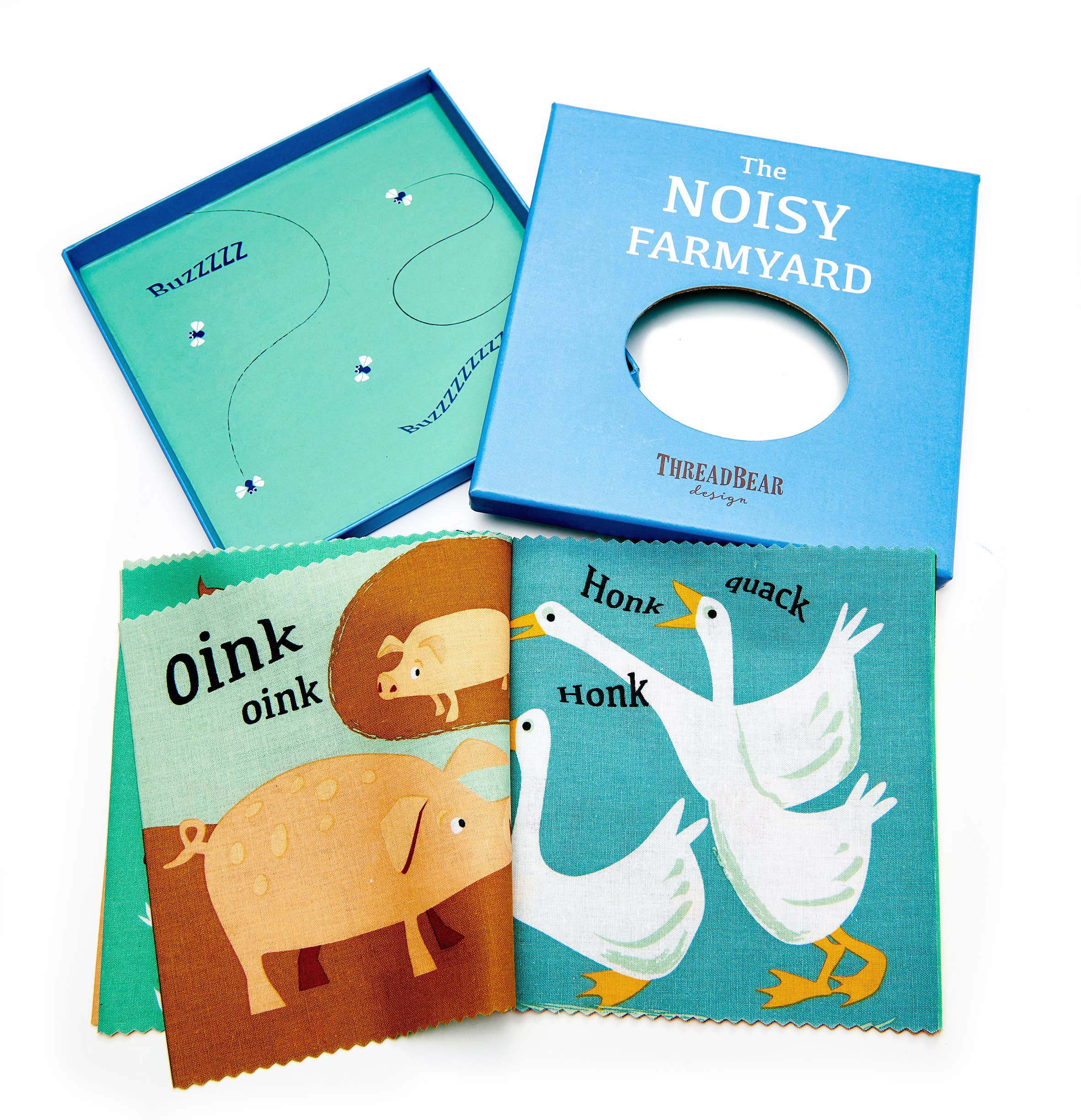 ThreadBear Noisy Farmyard rag book, soft cloth book for babies