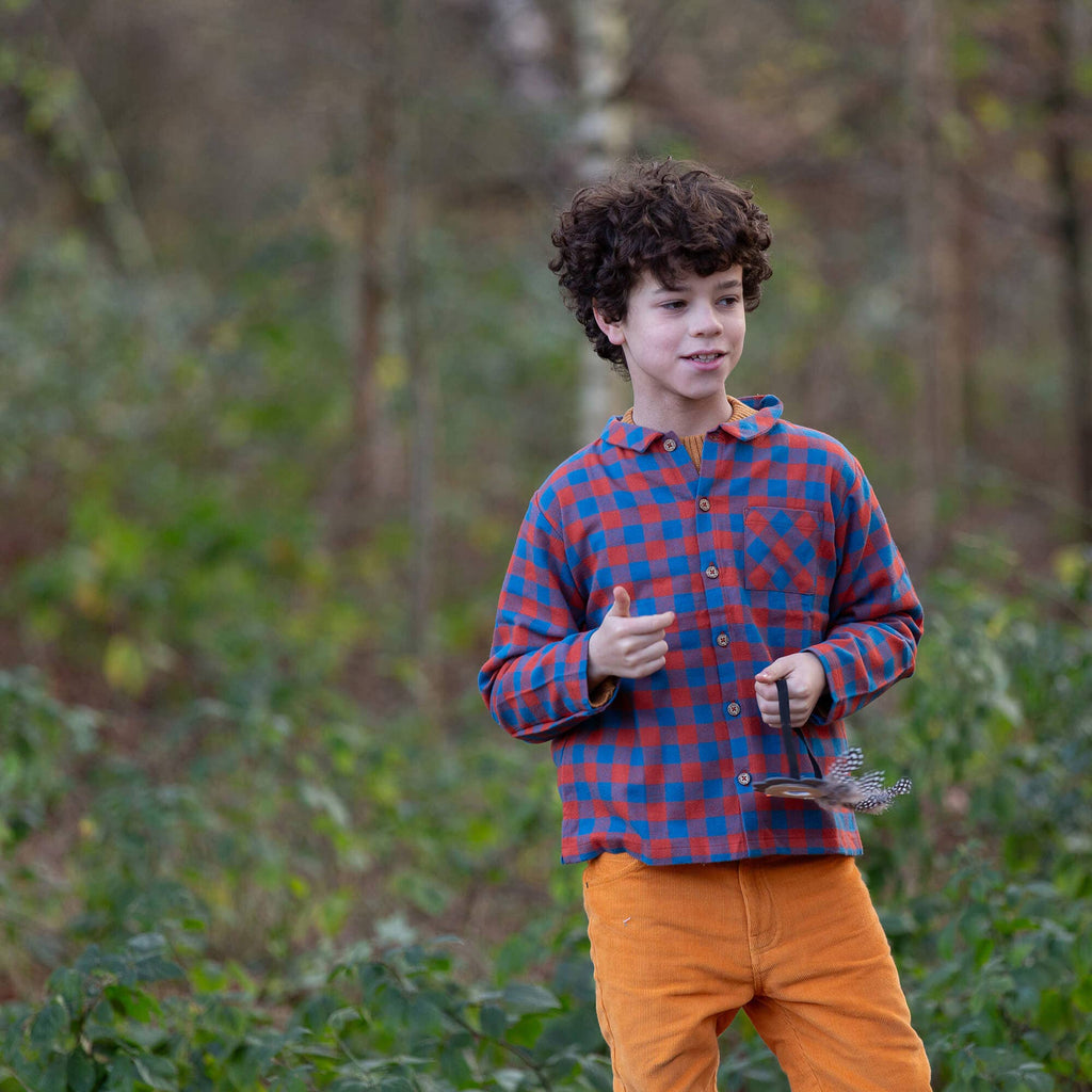 Little Green Radicals burnt ochre check long sleeve shirt, organic kids' shirt