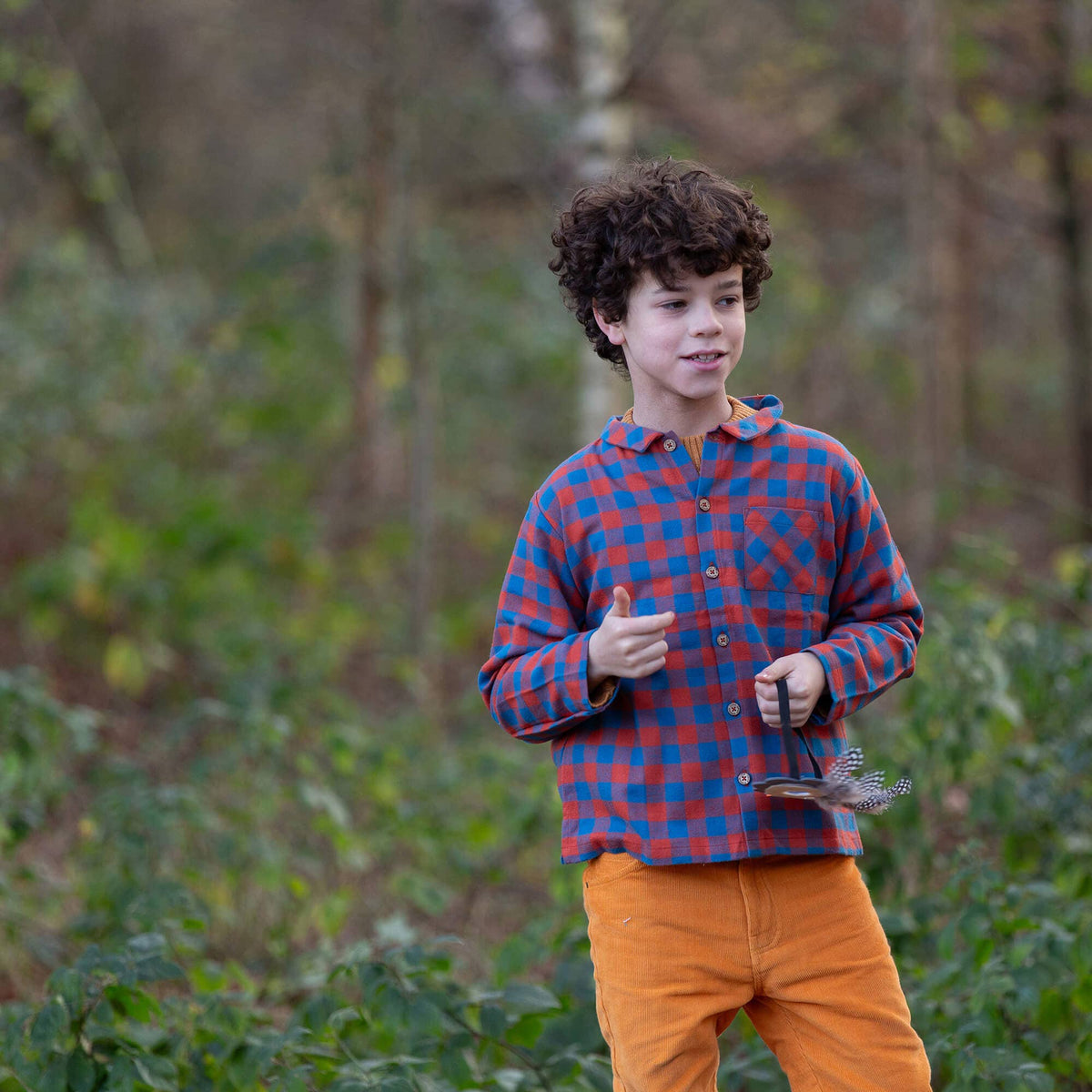 Little Green Radicals burnt ochre check long sleeve shirt, organic kids' shirt