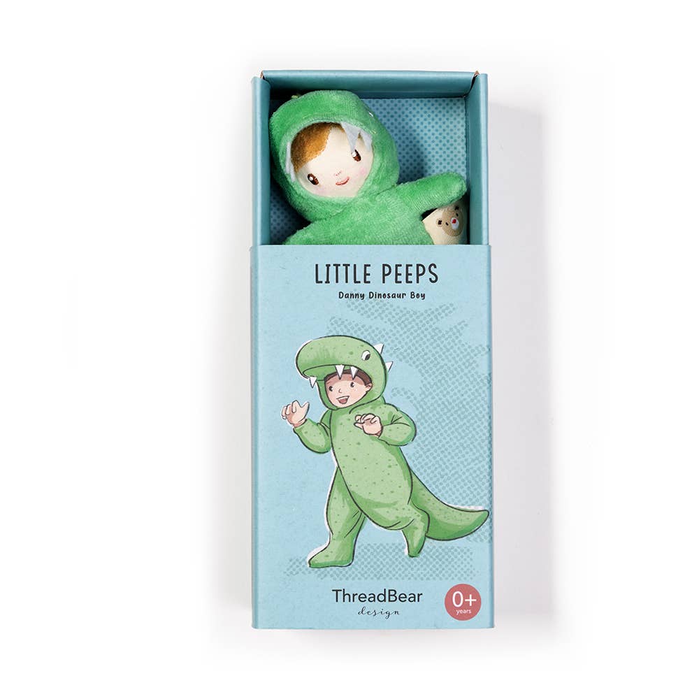 ThreadBear Little Peeps Danny Dinosaur 12cm matchbox doll, kids' soft toy