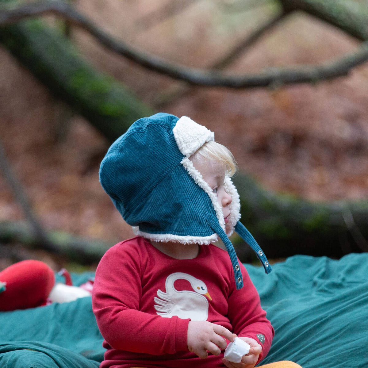 Little Green Radicals blue sherpa fleece cosy hat, organic kids' hat