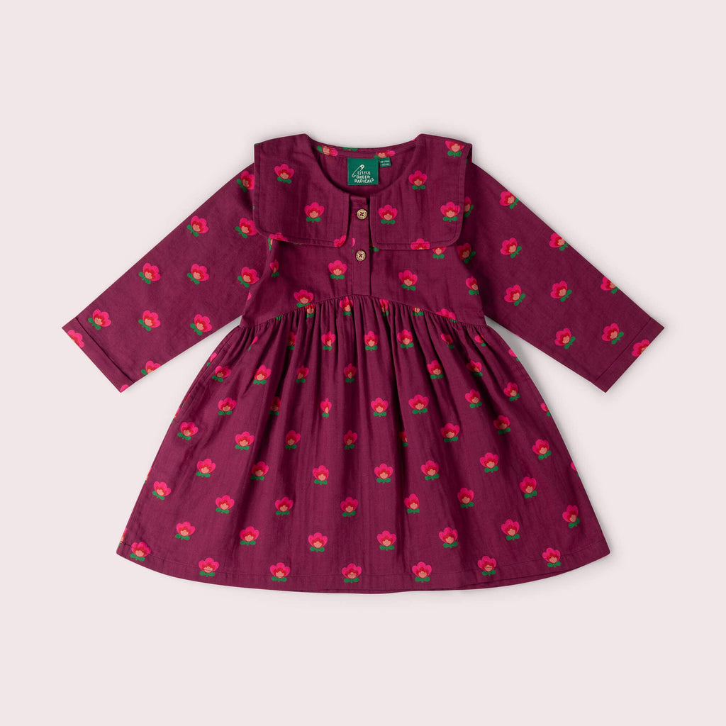 Little Green Radicals pink flowers sailor dress, organic girls' dress