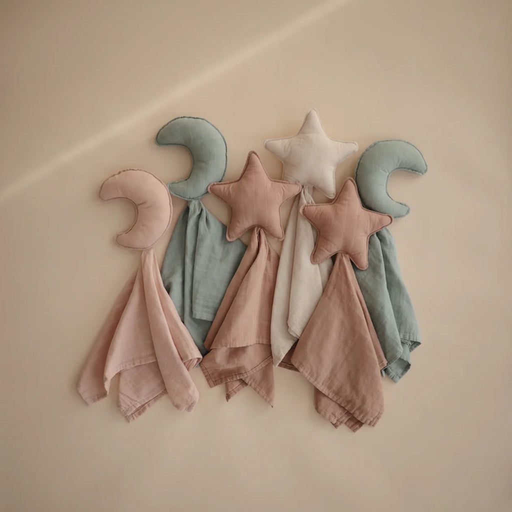 Mushie moon lovey blanket in blush, baby comforter, Cucurucu
