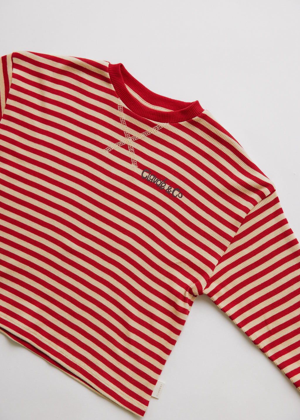 Claude & Co Jamie crimson stripe long sleeve tee for kids, organic cotton – image 7