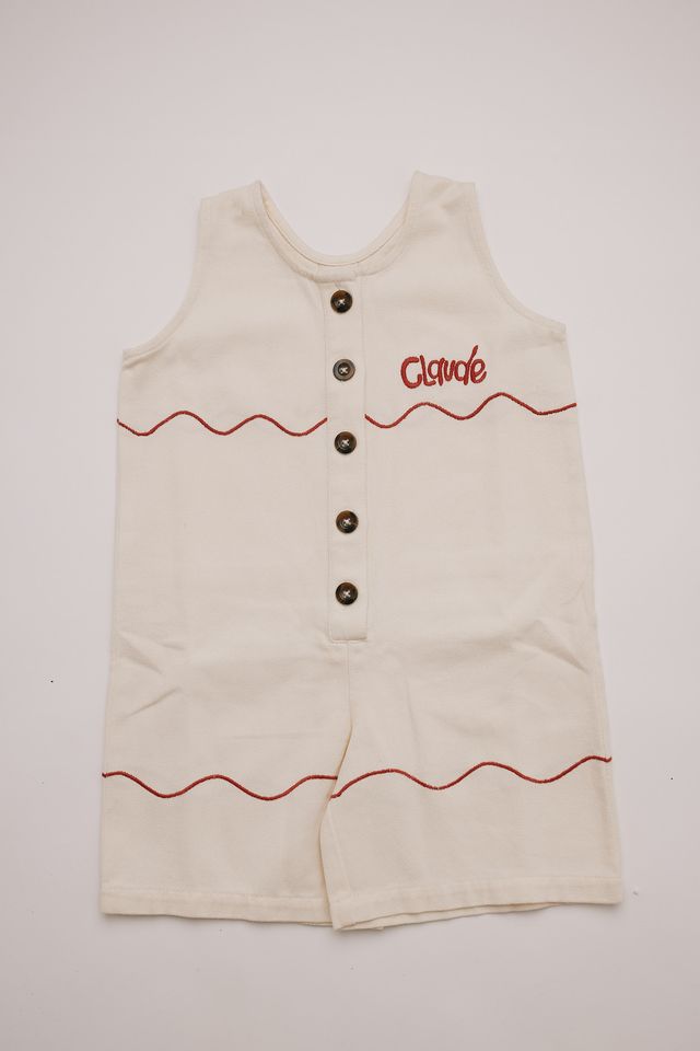 Baby Cali embroidered vanilla ripple collar overall, Claude & Co