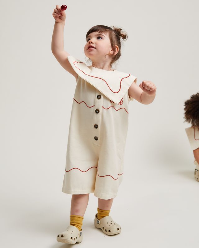 Cali Embroidered Vanilla Ripple Collar Overall